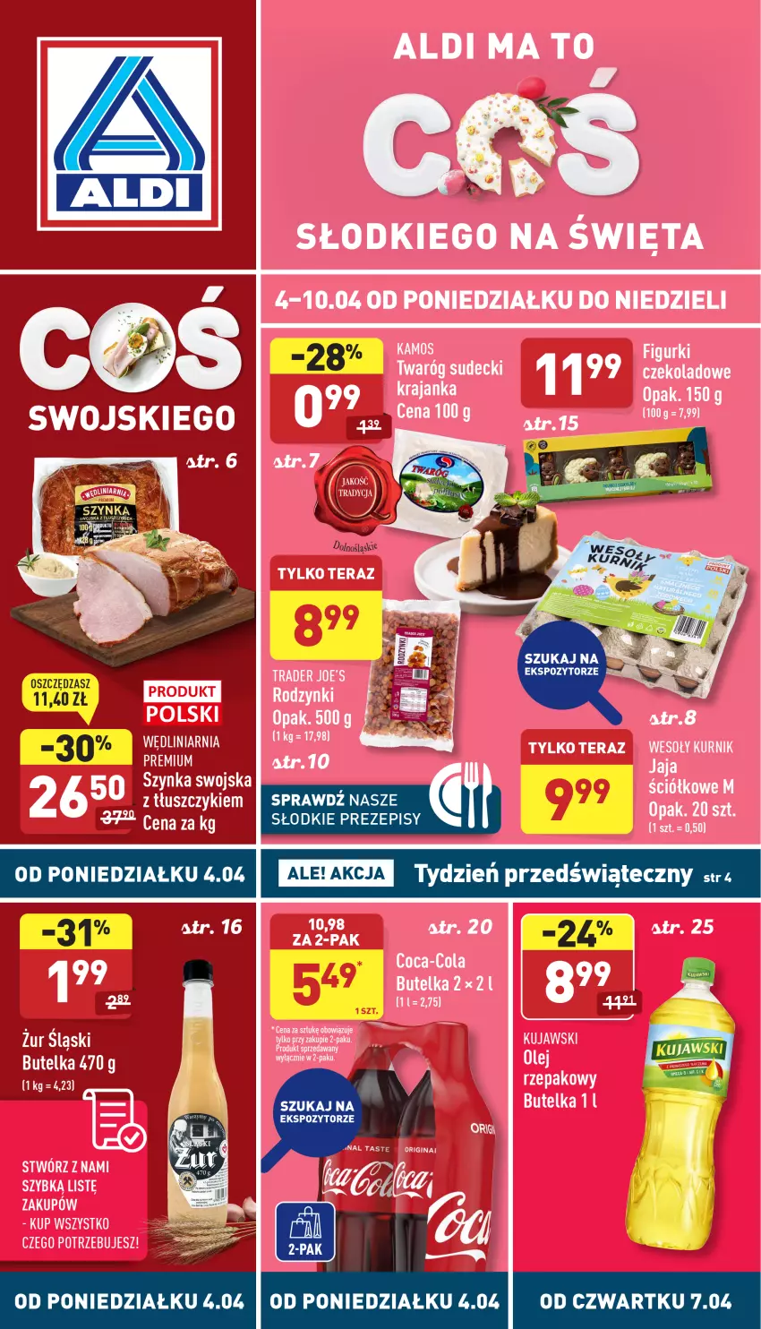 Gazetka promocyjna Aldi - Katalog spożywczy - ważna 04.04 do 10.04.2022 - strona 1 - produkty: Coca-Cola, Jaja, Olej, Olej rzepakowy, Szynka, Tera