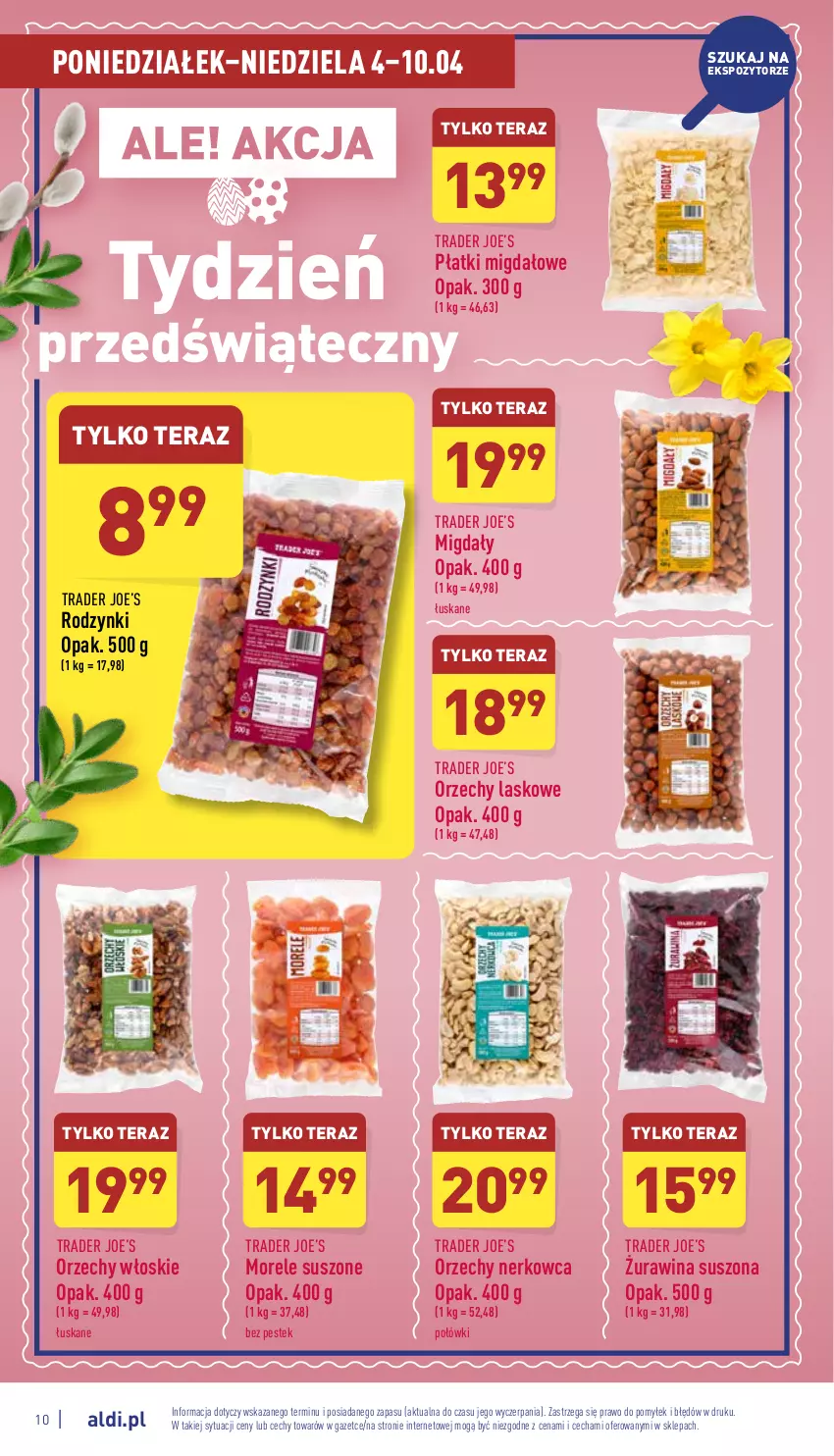 Gazetka promocyjna Aldi - Katalog spożywczy - ważna 04.04 do 10.04.2022 - strona 10 - produkty: Migdały, Orzechy włoskie, Rodzynki, Stek, Tera