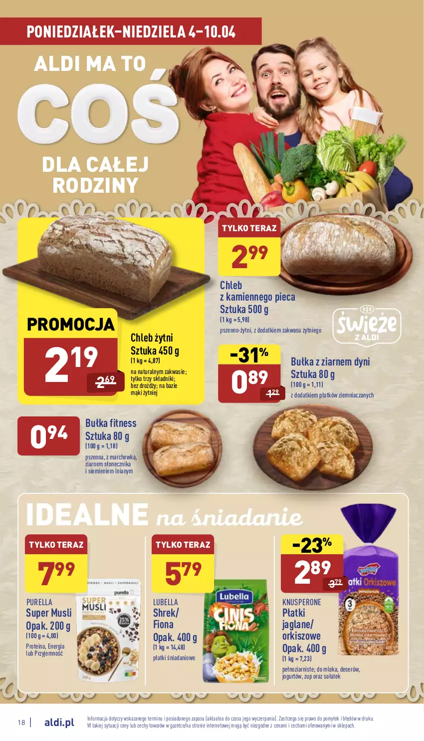 Gazetka promocyjna Aldi - Katalog spożywczy - ważna 04.04 do 10.04.2022 - strona 18 - produkty: Bell, Bella, Bułka, Bułka fitness, Chleb, Danio, Deser, Jogurt, Lubella, Mus, Piec, Pur, Sałat, Ser, Tera