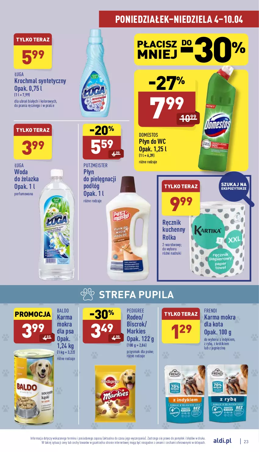 Gazetka promocyjna Aldi - Katalog spożywczy - ważna 04.04 do 10.04.2022 - strona 23 - produkty: Domestos, Fa, Królik, Pedigree, Perfum, Płyn do wc, Putzmeister, Ręcznik, Ręcznik kuchenny, Tera, Woda