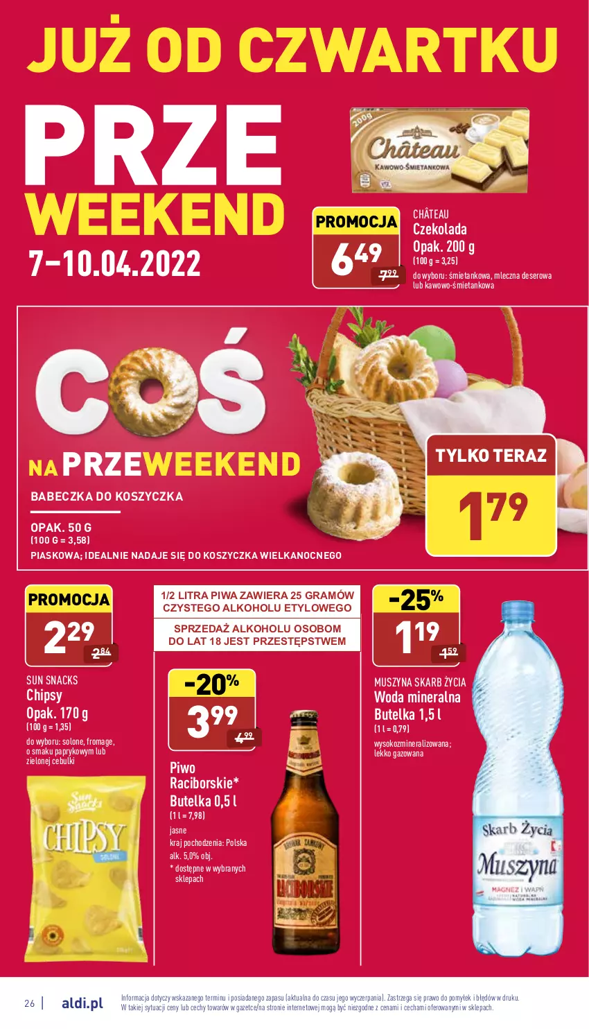 Gazetka promocyjna Aldi - Katalog spożywczy - ważna 04.04 do 10.04.2022 - strona 26 - produkty: Chipsy, Czekolada, Deser, Gra, Kosz, Mus, Piwa, Piwo, Ser, Sok, Szyna, Tera, Woda, Woda mineralna