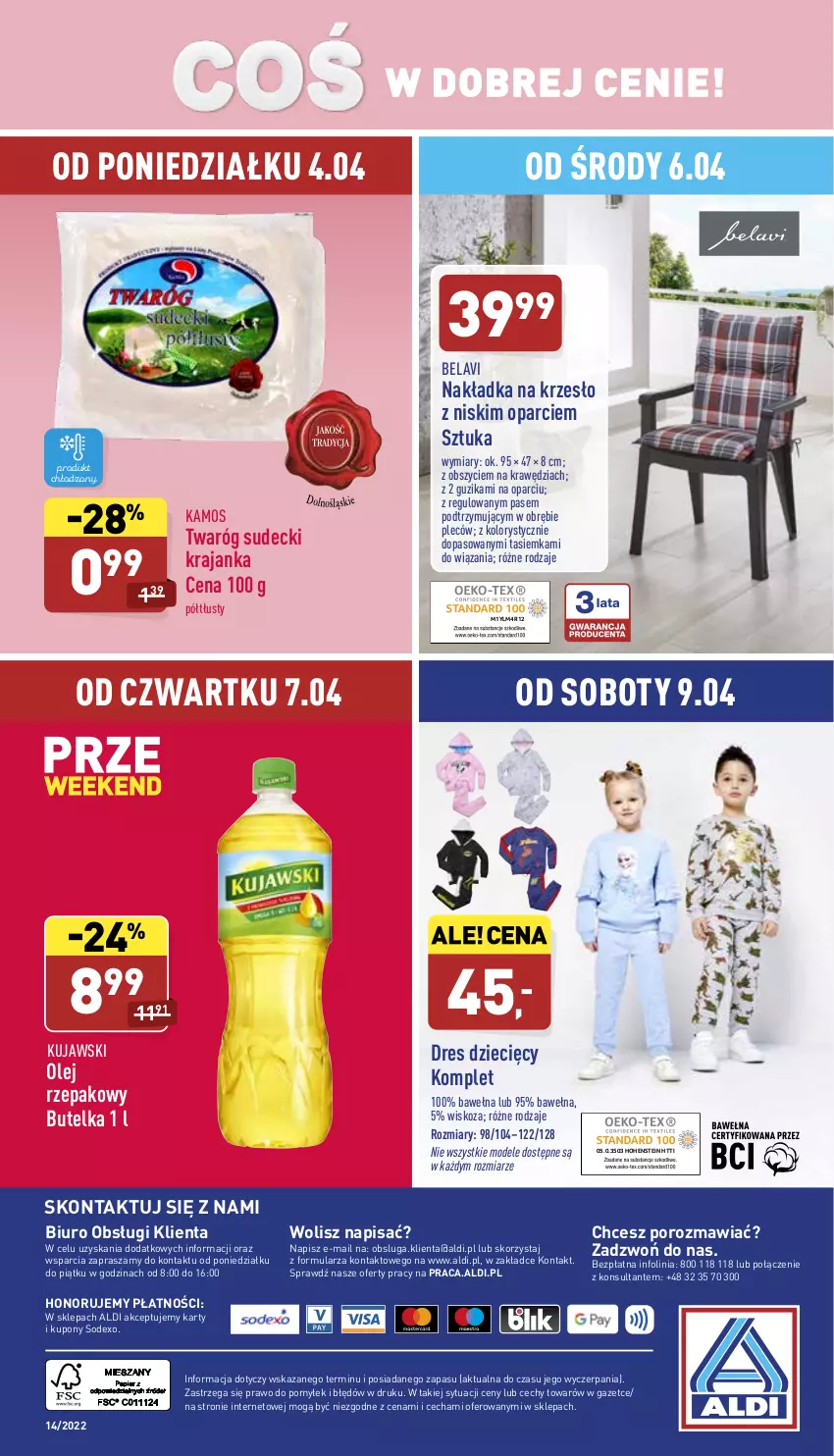 Gazetka promocyjna Aldi - Katalog spożywczy - ważna 04.04 do 10.04.2022 - strona 30 - produkty: Biuro, Dres, Dzieci, KaMos, Krzesło, Kujawski, O nas, Olej, Olej rzepakowy, Por, Twaróg, Wełna