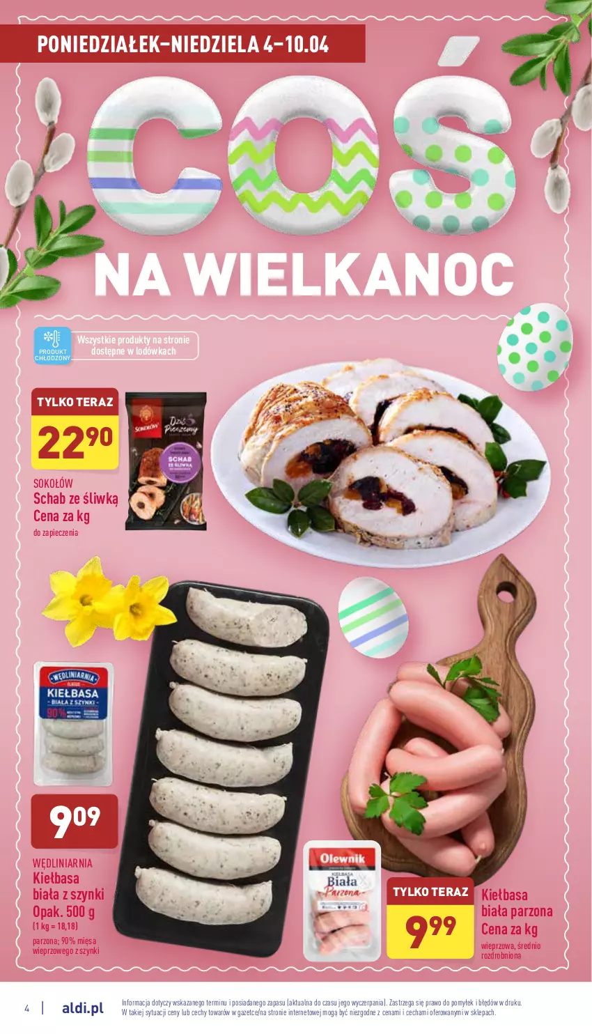 Gazetka promocyjna Aldi - Katalog spożywczy - ważna 04.04 do 10.04.2022 - strona 4 - produkty: Kiełbasa, Kiełbasa biała, Lodówka, Piec, Sok, Sokołów, Tera