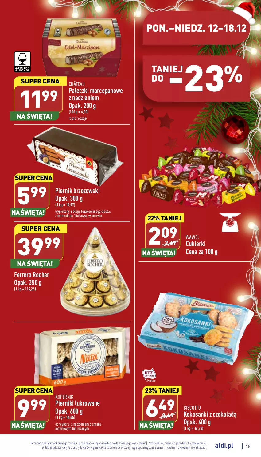 Gazetka promocyjna Aldi - Pełny katalog - ważna 12.12 do 18.12.2022 - strona 15 - produkty: Cukier, Cukierki, Ferrero, Ferrero Rocher, Kokos, Mola, Piernik, Róża, Sanki, Wawel