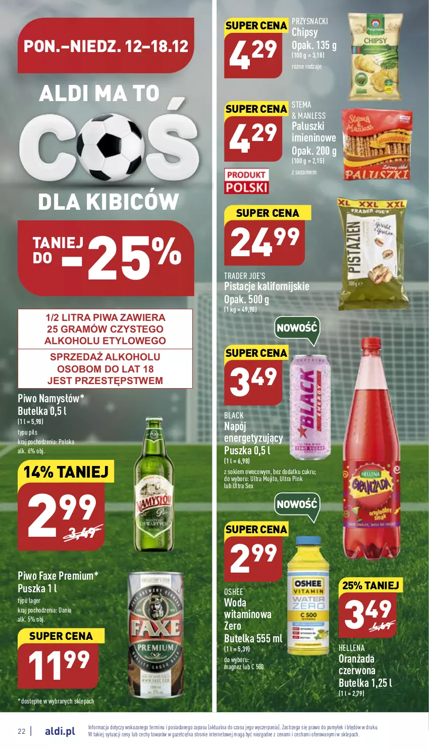 Gazetka promocyjna Aldi - Pełny katalog - ważna 12.12 do 18.12.2022 - strona 22 - produkty: BIC, Chipsy, Fa, Gra, Hellena, Lack, Magnez, Namysłów, Napój, Oranżada, Oshee, Pistacje, Piwa, Piwo, Przysnacki, Sezam, Sok, Woda