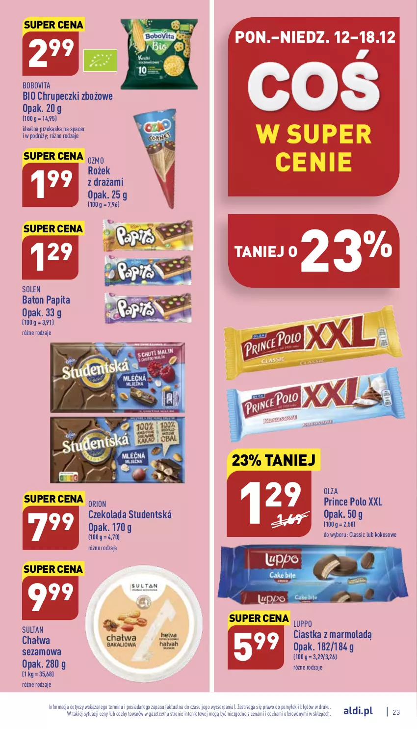 Gazetka promocyjna Aldi - Pełny katalog - ważna 12.12 do 18.12.2022 - strona 23 - produkty: Acer, Baton, BoboVita, Chałwa, Ciastka, Czekolada, Kokos, Mola, Prince Polo, Sezam