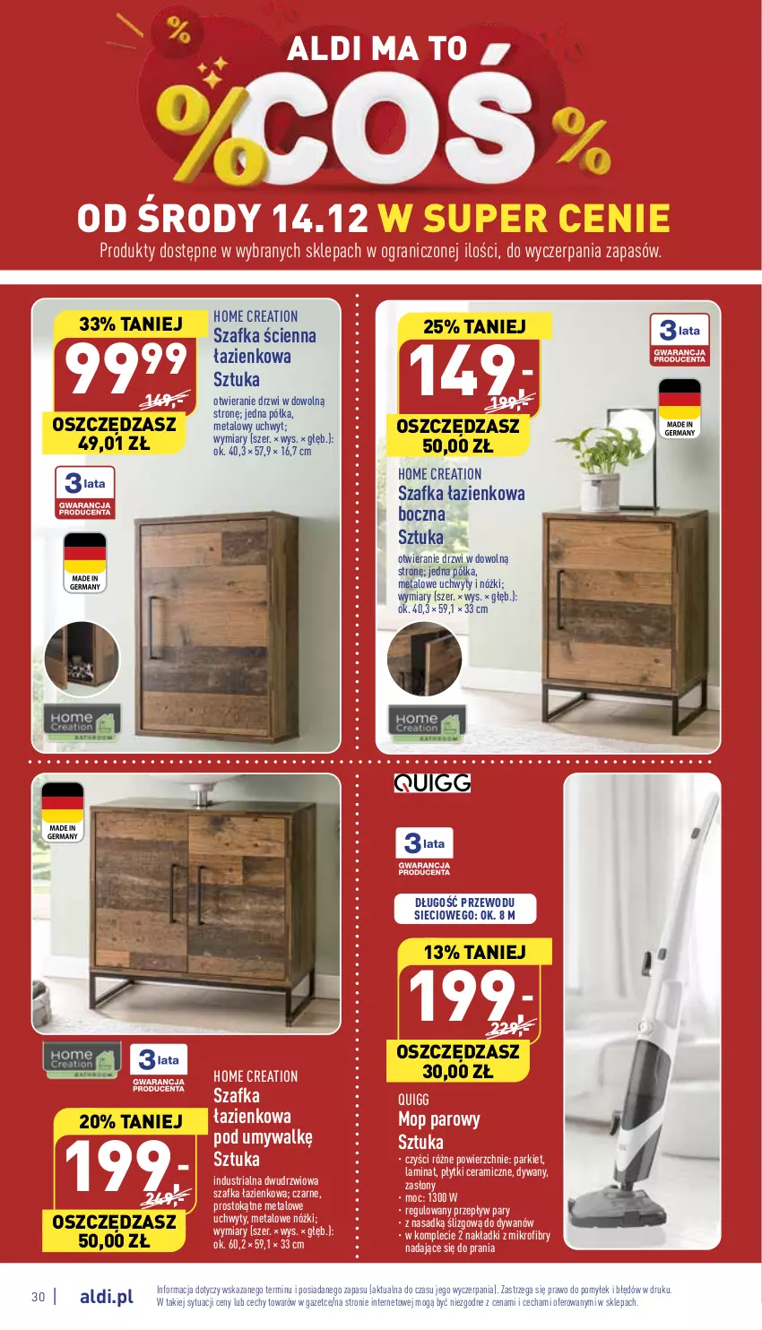 Gazetka promocyjna Aldi - Pełny katalog - ważna 12.12 do 18.12.2022 - strona 30 - produkty: Drzwi, Dywan, Gra, Mop, Mop parowy, Półka, Szafka, Szafka łazienkowa, Uchwyty