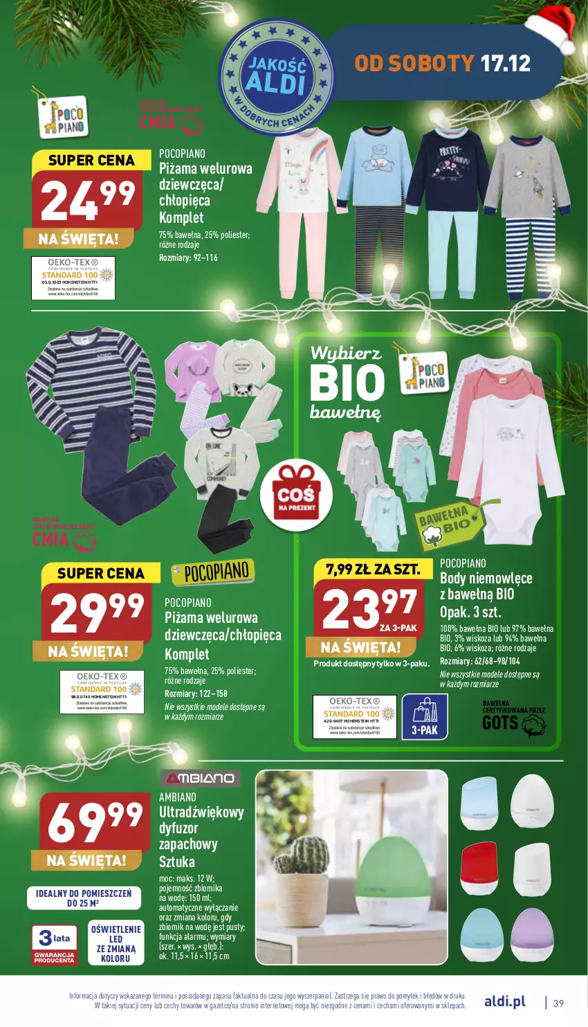 Gazetka promocyjna Aldi - Pełny katalog - ważna 12.12 do 18.12.2022 - strona 39 - produkty: Body, Dyfuzor zapachowy, Piżama, Pocopiano, Wełna