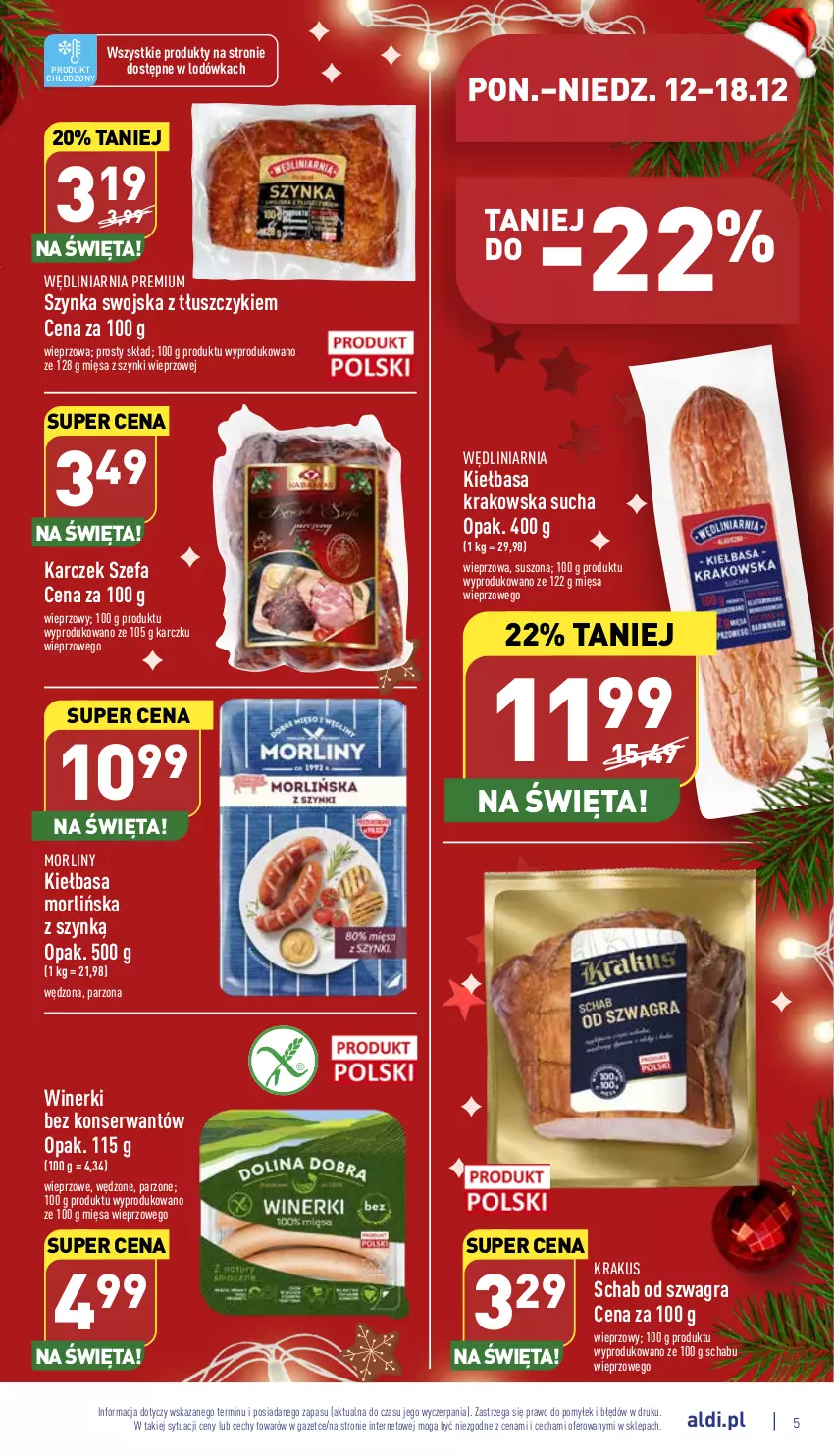 Gazetka promocyjna Aldi - Pełny katalog - ważna 12.12 do 18.12.2022 - strona 5 - produkty: Fa, Gra, Kiełbasa, Kiełbasa krakowska, Krakus, Lodówka, Morliny, Ser, Szynka