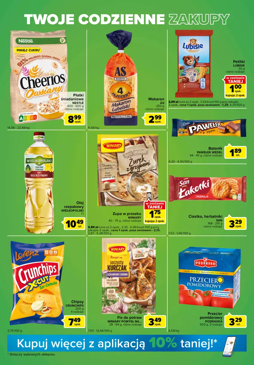 Gazetka promocyjna Carrefour - Gazetka Express - ważna 13.09 do 19.09.2022 - strona 3 - produkty: Baton, Chipsy, Ciastka, Crunchips, Herbatniki, Kosz, Lubisie, Makaron, Olej, Olej rzepakowy, Podravka, Tonik, Winiary, Zupa