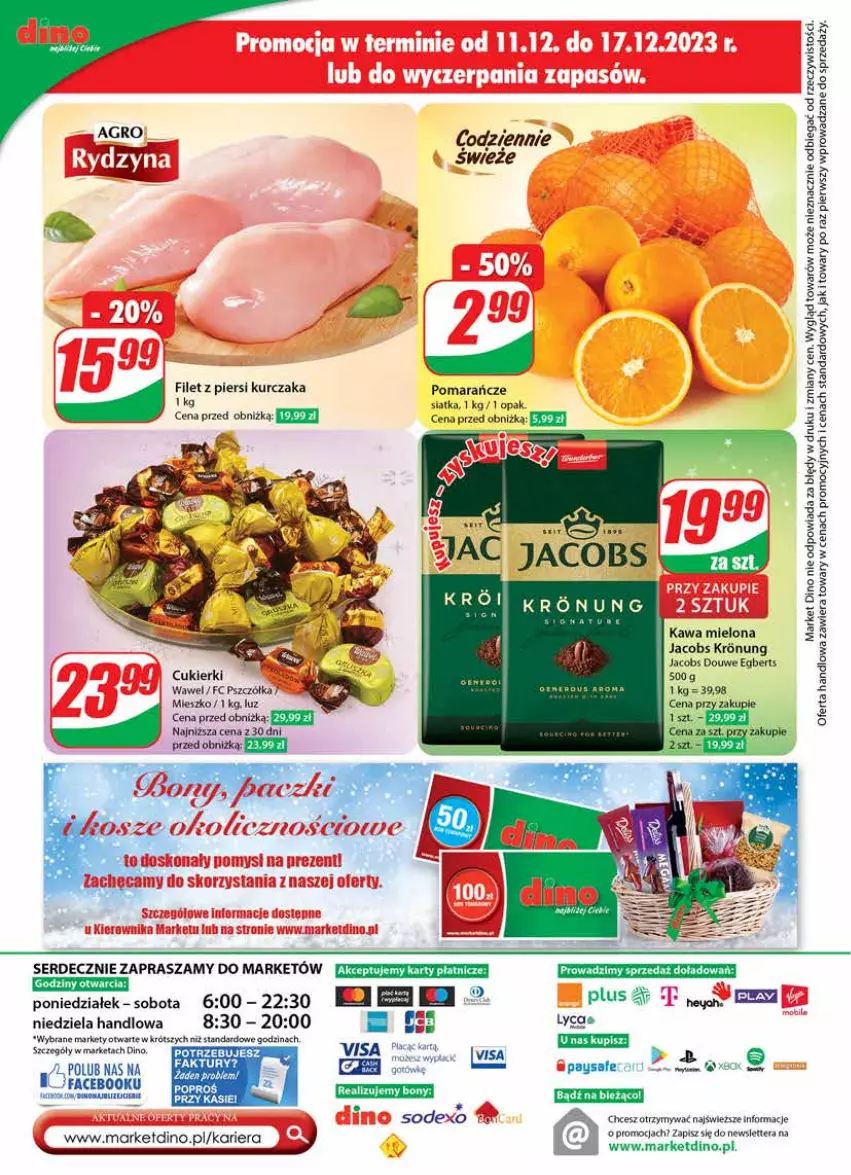 Gazetka promocyjna Dino - Gazetka 50 - ważna 13.12 do 19.12.2023 - strona 28 - produkty: Cukier, Cukierki, Fa, Filet z piersi kurczaka, Jacobs, Kawa, Kawa mielona, Kurczak, Pomarańcze, Ser, Siatka, Tera, Wawel