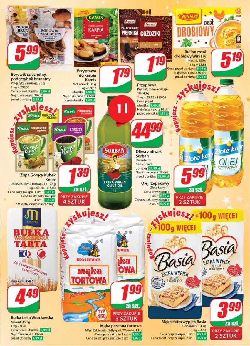 Gazetka promocyjna Dino - Gazetka 50 - ważna 13.12 do 19.12.2023 - strona 9 - produkty: Basia, Bulion, Bułka, Bułka tarta, Gin, Kamis, Knorr, Kubek, Lion, Mąka, Mąka pszenna, Młynpol, Olej, Olej rzepakowy, Oliwa z oliwek, Rosół, Rosół drobiowy, Tarta, Winiary, Woseba, Zupa