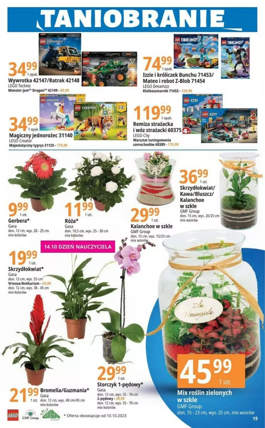 Gazetka promocyjna E Leclerc - ważna 03.10 do 14.10.2023 - strona 11 - produkty: Bromelia, Gerber, Gry, Jednorożec, Kalanchoe, Kawa, Kosz, LEGO, LEGO City, LEGO Creator, LEGO Technic, Robot, Róża, Storczyk, Wóz strażacki, Wywrotka