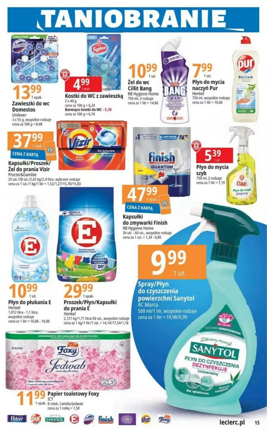 Gazetka promocyjna E Leclerc - ważna 03.10 do 14.10.2023 - strona 7 - produkty: Cillit Bang, Domestos, Finish, Papier, Płyn do mycia, Płyn do płukania, Pur, Vizir, Zawieszki, Zmywarki