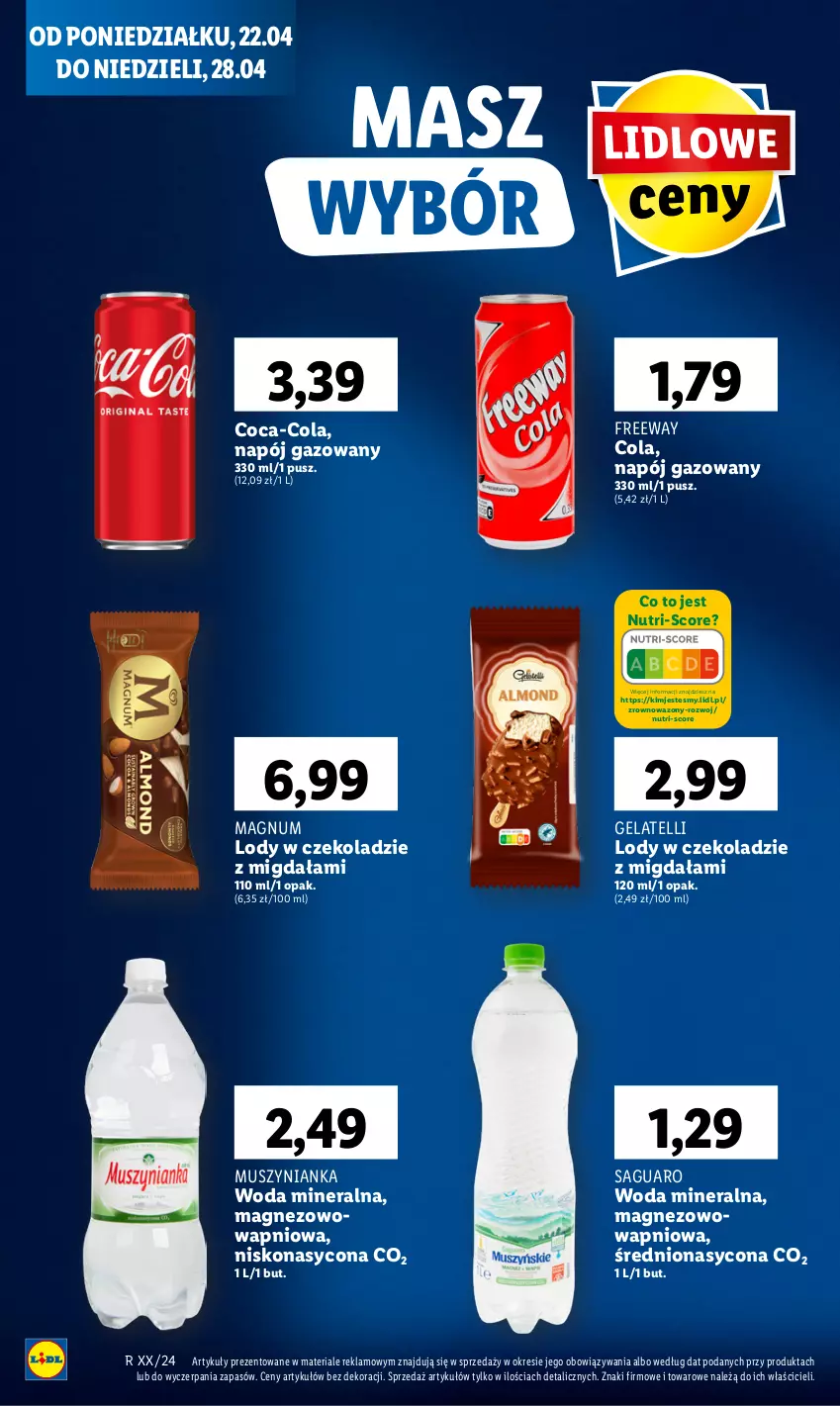 Gazetka promocyjna Lidl - GAZETKA - ważna 22.04 do 24.04.2024 - strona 46 - produkty: Coca-Cola, Lody, Magnez, Mus, Muszynianka, Napój, Napój gazowany, Wazon, Woda, Woda mineralna