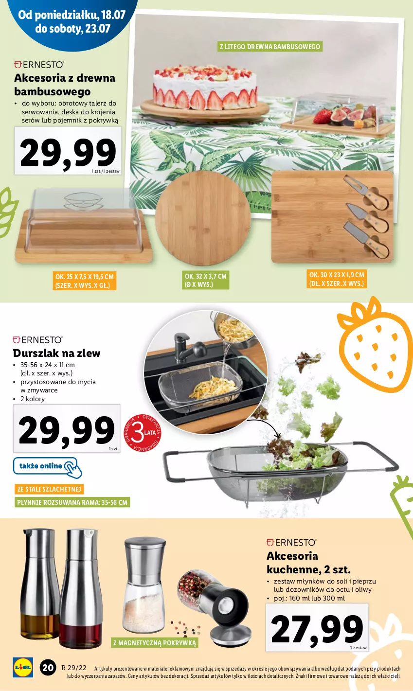 Gazetka promocyjna Lidl - GAZETKA - ważna 18.07 do 23.07.2022 - strona 20 - produkty: Deska do krojenia, Dozownik, Durszlak, Pieprz, Pojemnik, Pojemnik z pokrywką, Rama, Ser, Talerz, Zlew