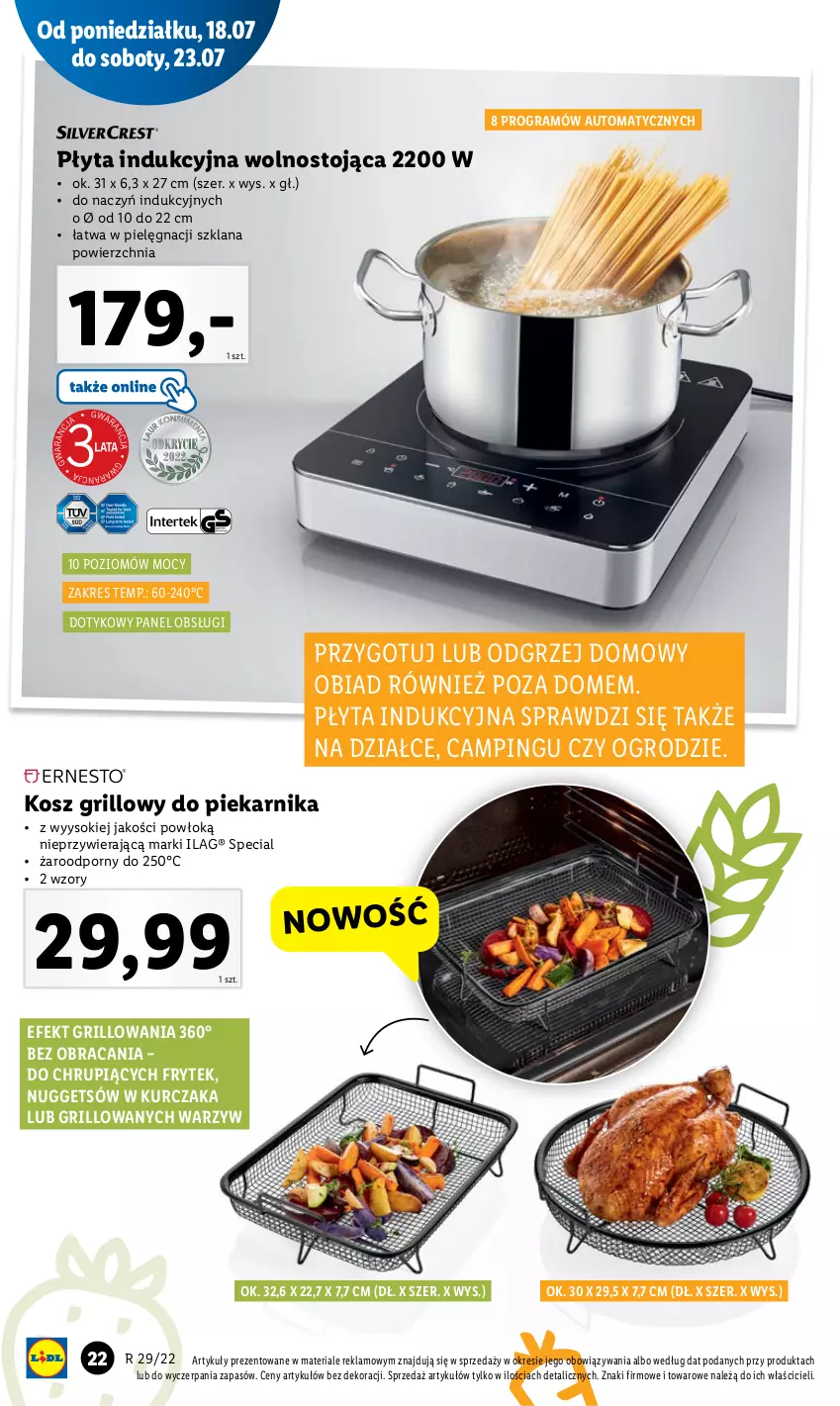 Gazetka promocyjna Lidl - GAZETKA - ważna 18.07 do 23.07.2022 - strona 22 - produkty: Gra, Grill, Kosz, Kurczak, LANA, Piekarnik, Płyta, Płyta indukcyjna, Por, Sok