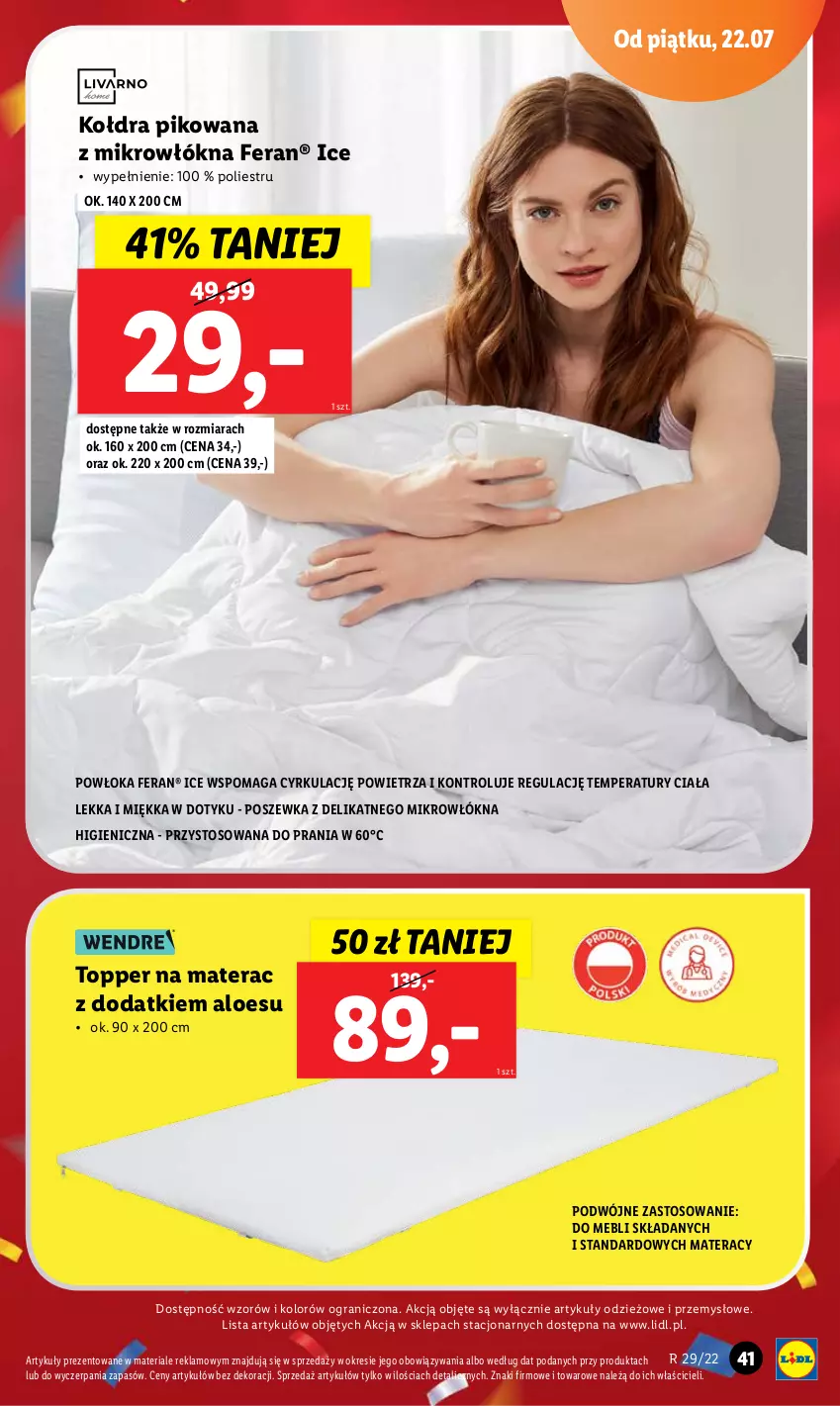 Gazetka promocyjna Lidl - GAZETKA - ważna 18.07 do 23.07.2022 - strona 41 - produkty: Gra, Kołdra, Materac, Poszewka, Tera, Top