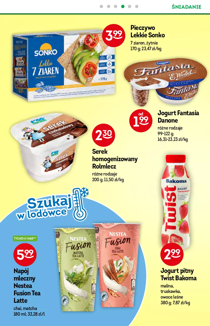 Gazetka promocyjna Żabka - ważna 22.09 do 28.09.2021 - strona 30 - produkty: Bakoma, Danone, Fa, Fanta, Fusion, Jogurt, Jogurt pitny, Napój, Napój mleczny, Nestea, O nas, Owoce, Piec, Pieczywo, Rolmlecz, Ser, Serek, Serek homogenizowany, Sonko