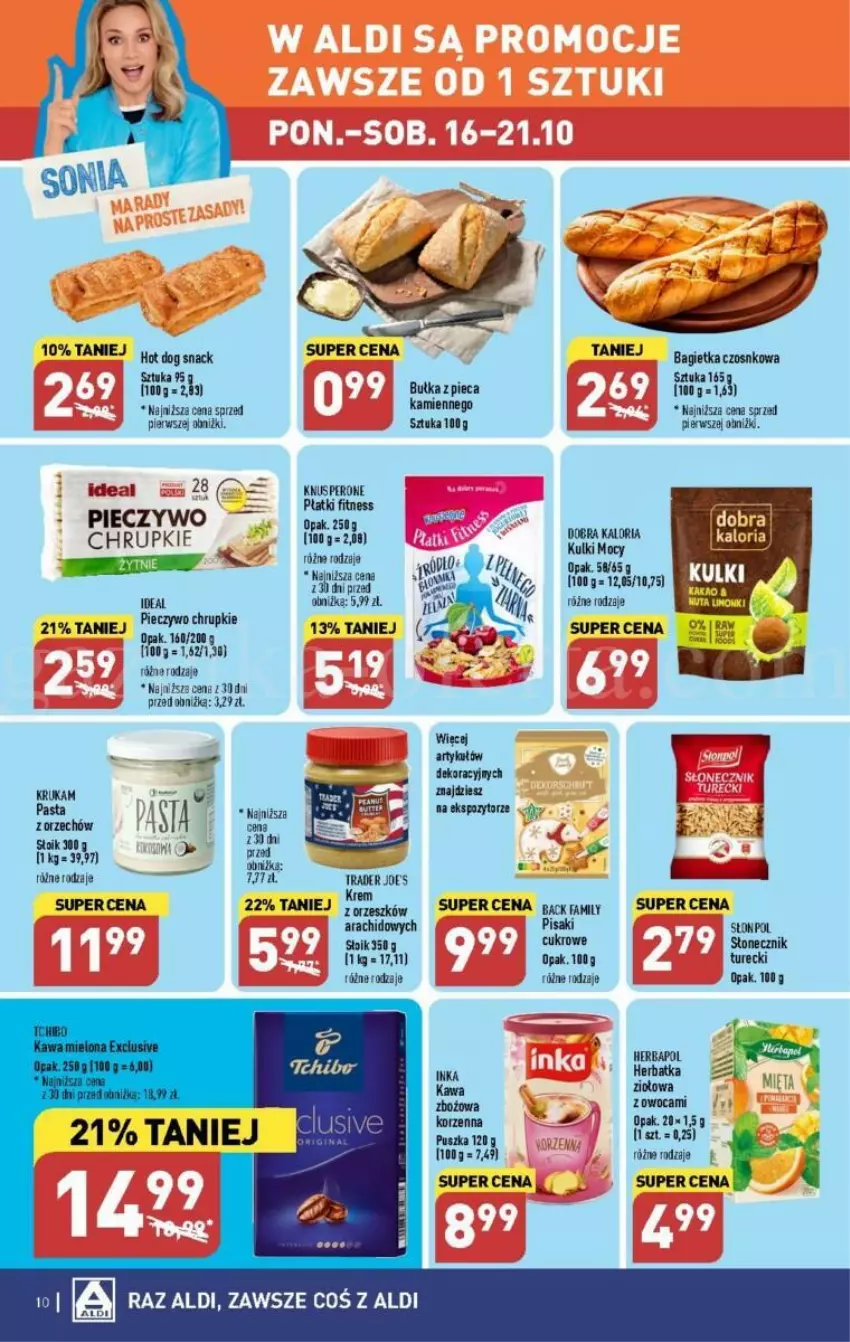 Gazetka promocyjna Aldi - ważna 16.10 do 21.10.2023 - strona 2 - produkty: Bagietka, Bagietka czosnkowa, Bułka, Chrupki, Fa, Herbapol, Hot dog, Hot dog snack, Inka, Kawa, Piec, Pieczywo, Pieczywo chrupkie, Słonpol