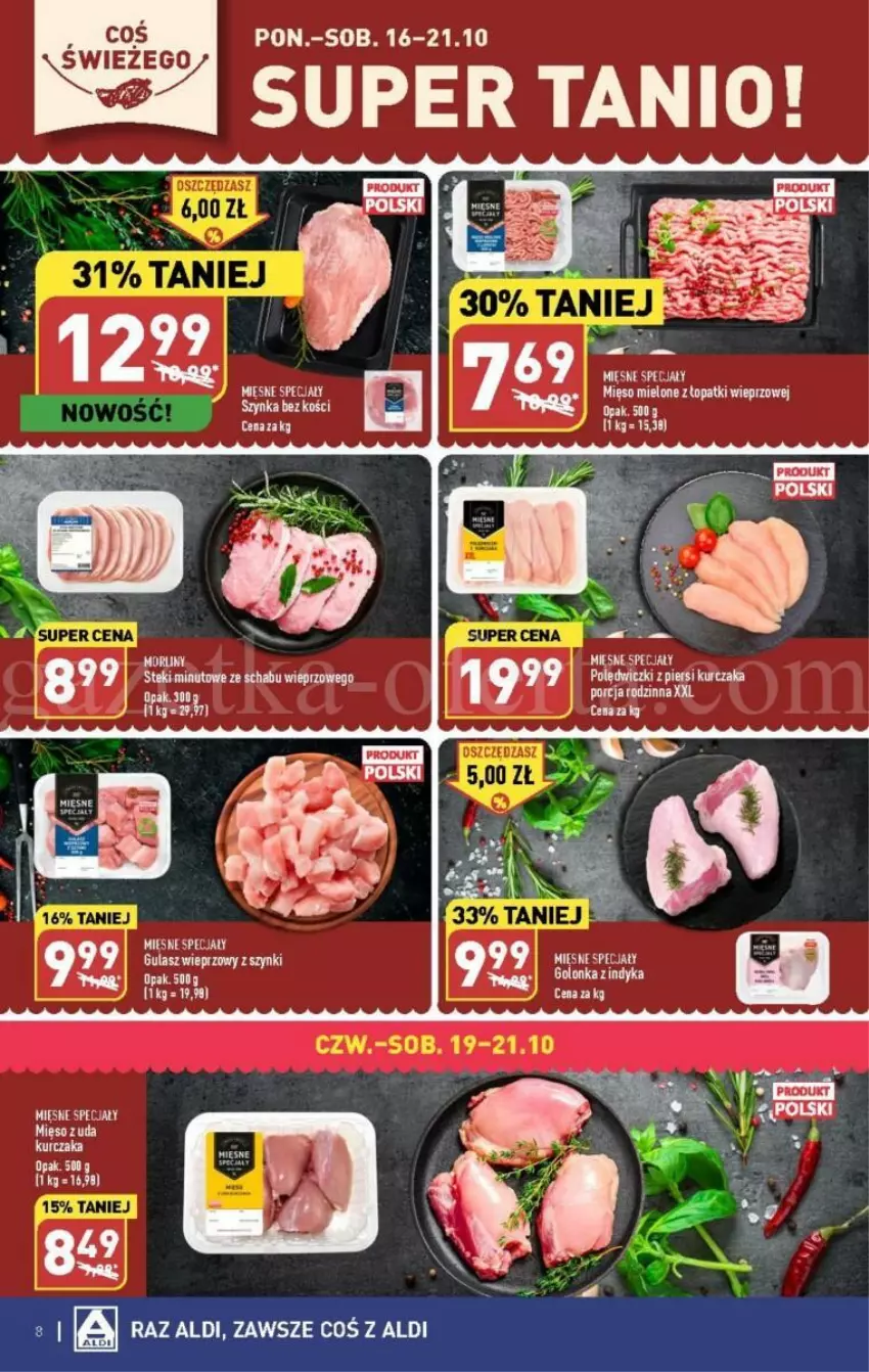 Gazetka promocyjna Aldi - ważna 16.10 do 21.10.2023 - strona 40 - produkty: Golonka z indyka, Kurczak, Mięsne specjały, Mięso, Mięso mielone, Mięso mielone z łopatki wieprzowej