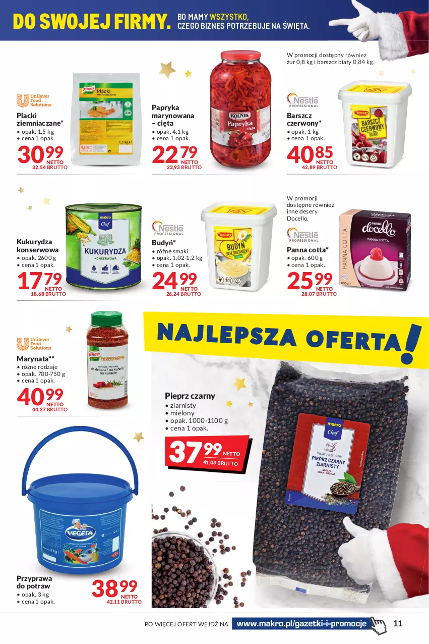 Gazetka promocyjna Makro - [Oferta promocyjna] Artykuły spożywcze i przemysłowe - ważna 14.12 do 26.12.2021 - strona 11 - produkty: Budyń, Deser, Kukurydza, Kukurydza konserwowa, Lack, Panna cotta, Papryka, Papryka marynowana, Pieprz, Przyprawa do potraw, Ser