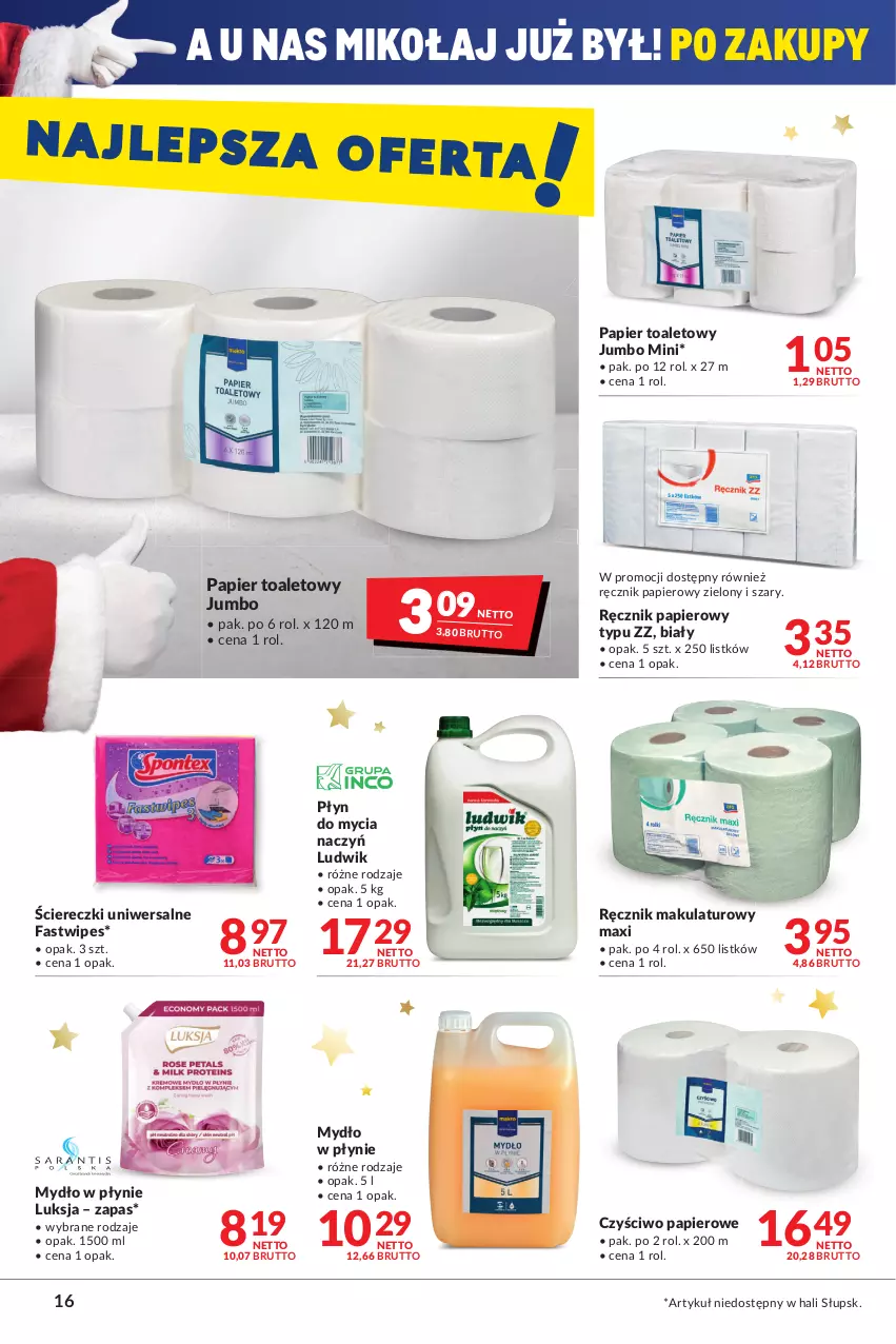 Gazetka promocyjna Makro - [Oferta promocyjna] Artykuły spożywcze i przemysłowe - ważna 14.12 do 26.12.2021 - strona 16 - produkty: Czyściwo papierowe, Do mycia naczyń, Fa, Ludwik, Luksja, Mydło, Mydło w płynie, Papier, Papier toaletowy, Płyn do mycia, Płyn do mycia naczyń, Ręcznik