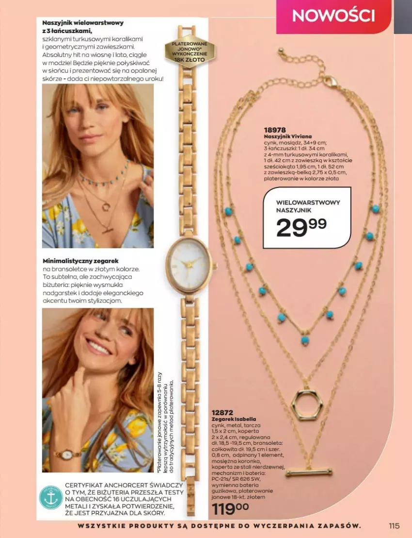 Gazetka promocyjna Avon - Katalog Avon 6/2022 kampania czerwiec - ważna 01.06 do 30.06.2022 - strona 115 - produkty: Absolut, Bizuteria, Cynk, Naszyjnik, Por, Stek, Zegar, Zegarek