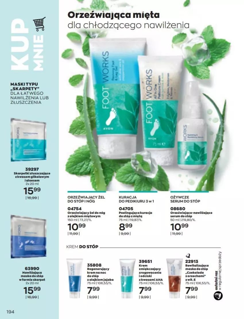 Gazetka promocyjna Avon - Katalog Avon 6/2022 kampania czerwiec - ważna 01.06 do 30.06.2022 - strona 194 - produkty: Czekolada, Karp, Krem do stóp, Maska, Maska do stóp, Mięta, Olej, Peeling, Rum, Ser, Serum, Serum do stóp, Wasa