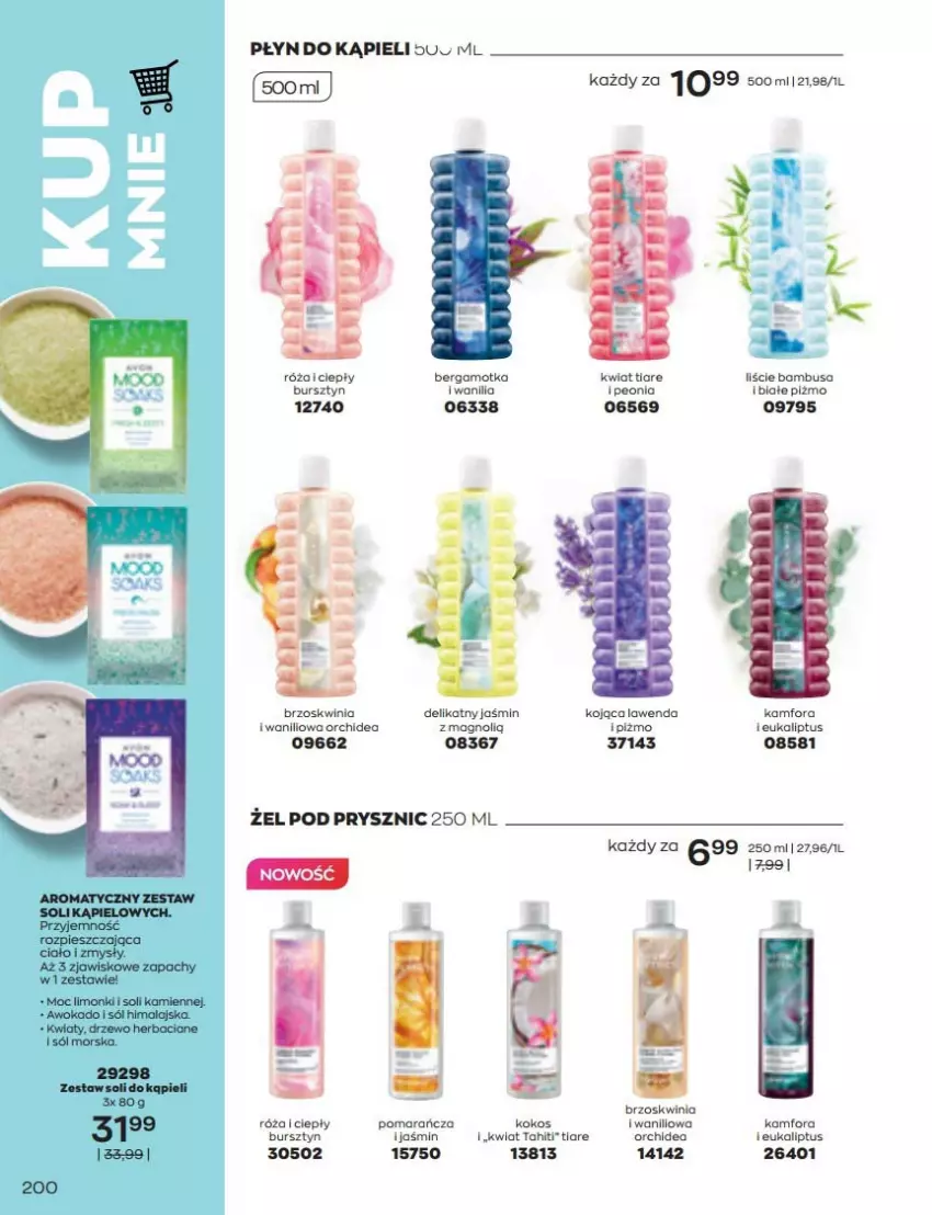 Gazetka promocyjna Avon - Katalog Avon 6/2022 kampania czerwiec - ważna 01.06 do 30.06.2022 - strona 200 - produkty: Bursztyn, Kokos, Płyn do kąpieli, Róża, Sól