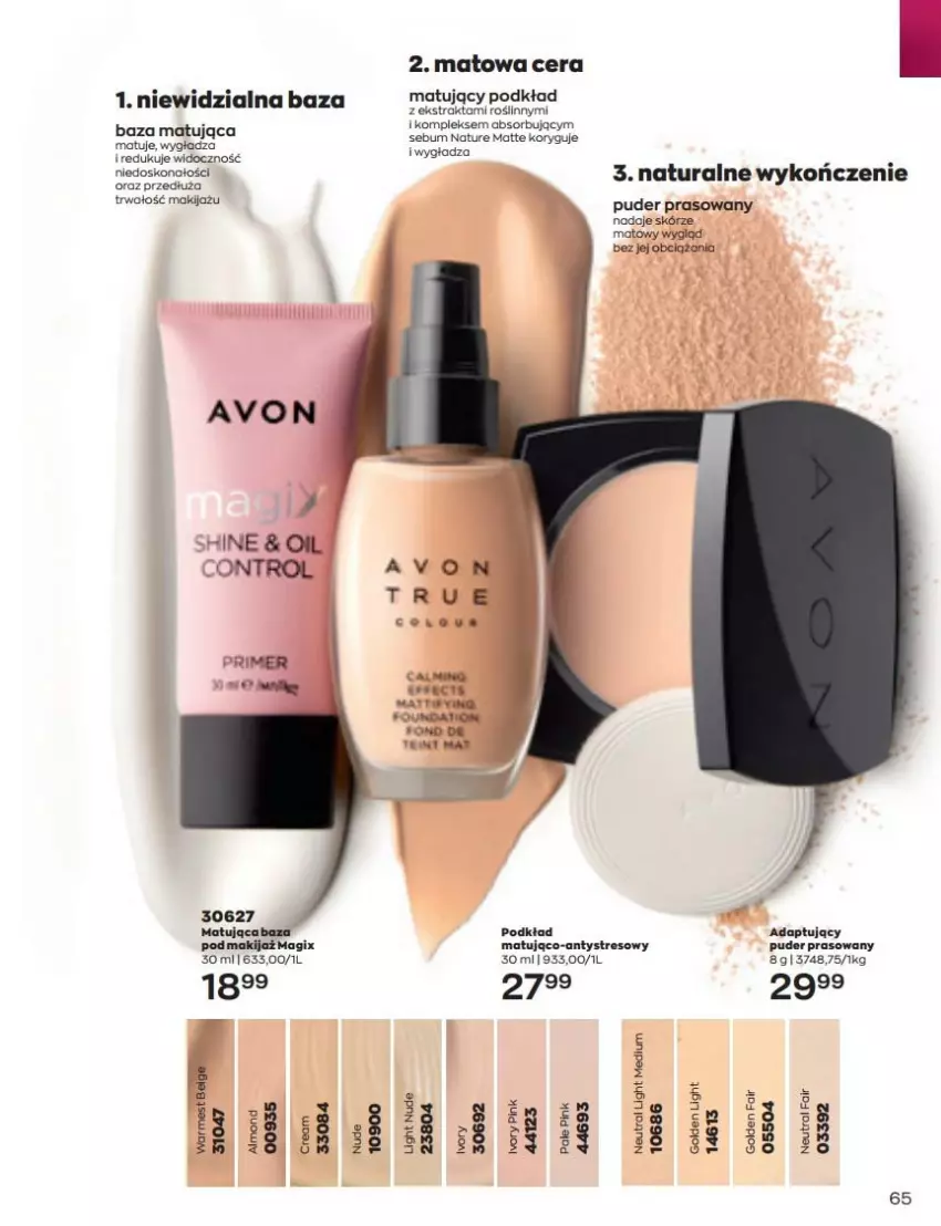 Gazetka promocyjna Avon - Katalog Avon 6/2022 kampania czerwiec - ważna 01.06 do 30.06.2022 - strona 65 - produkty: Makijaż, Podkład, Puder, Puder prasowany