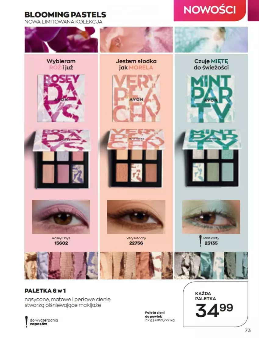 Gazetka promocyjna Avon - Katalog Avon 6/2022 kampania czerwiec - ważna 01.06 do 30.06.2022 - strona 73 - produkty: Makijaż, Morela, Paleta