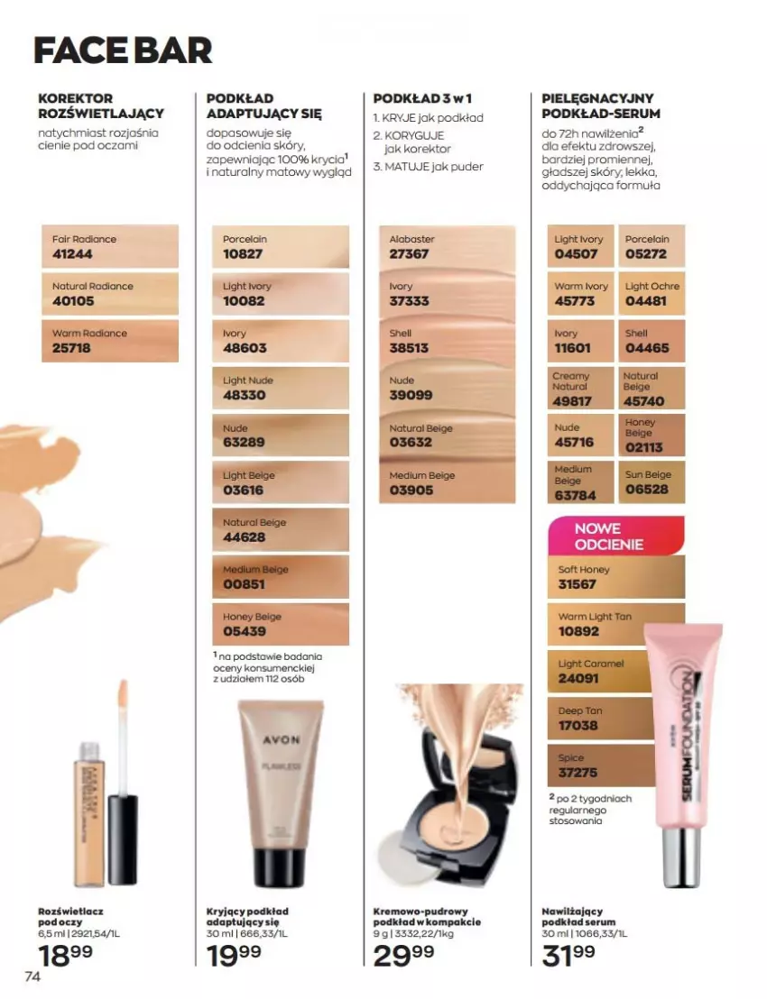 Gazetka promocyjna Avon - Katalog Avon 6/2022 kampania czerwiec - ważna 01.06 do 30.06.2022 - strona 74 - produkty: Fa, LG, Podkład, Por, Puder, Rozświetlacz, Rum, Ser, Serum