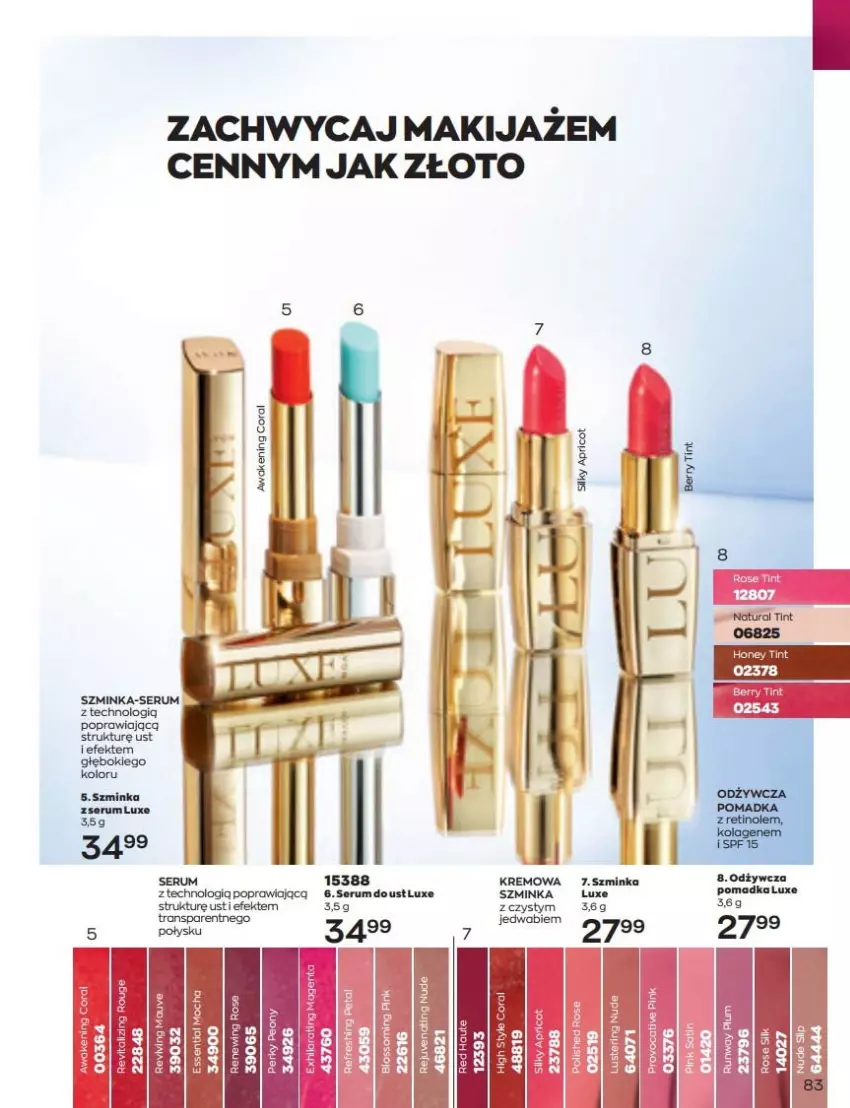 Gazetka promocyjna Avon - Katalog Avon 6/2022 kampania czerwiec - ważna 01.06 do 30.06.2022 - strona 83 - produkty: Inka, Makijaż, Rum, Ser, Serum, Szminka