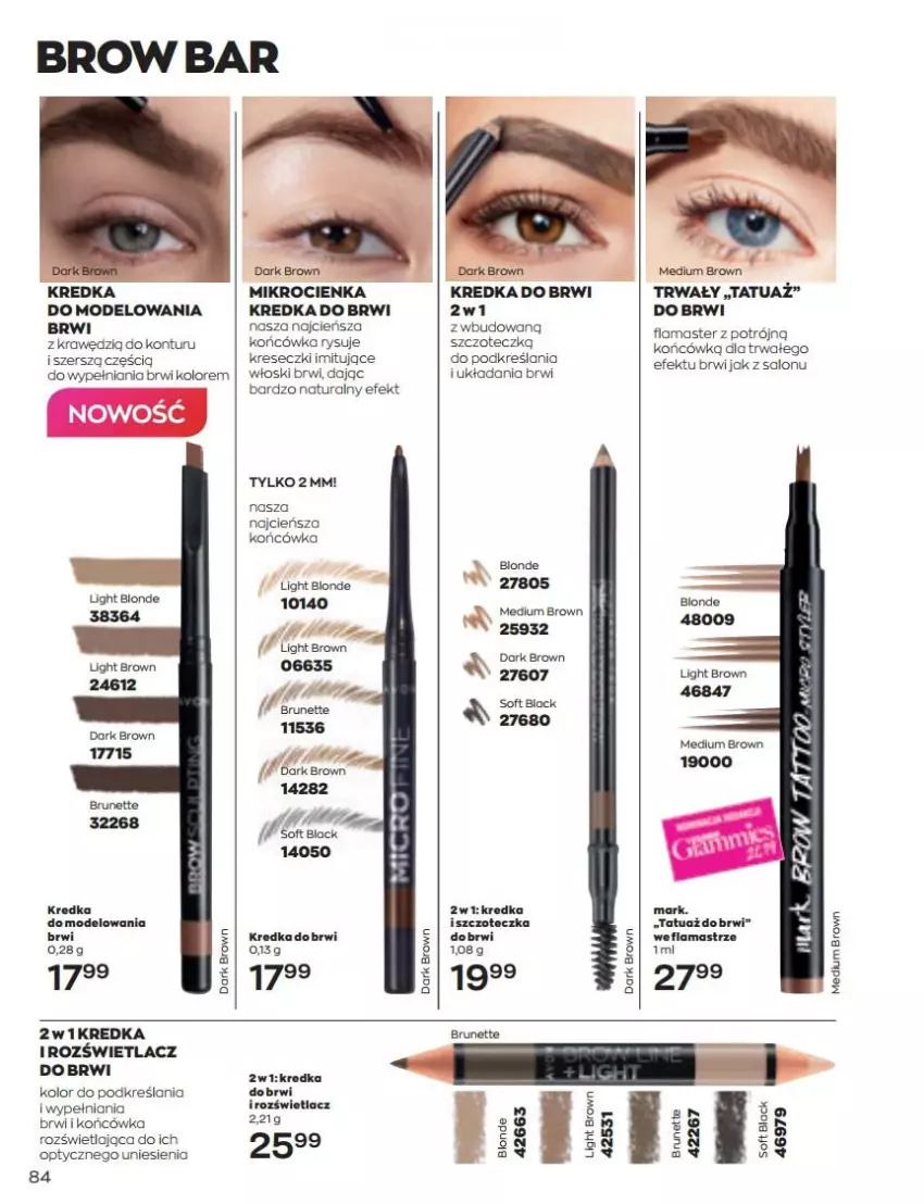 Gazetka promocyjna Avon - Katalog Avon 6/2022 kampania czerwiec - ważna 01.06 do 30.06.2022 - strona 84 - produkty: Kredka, Kredka do brwi, Lack, Rozświetlacz