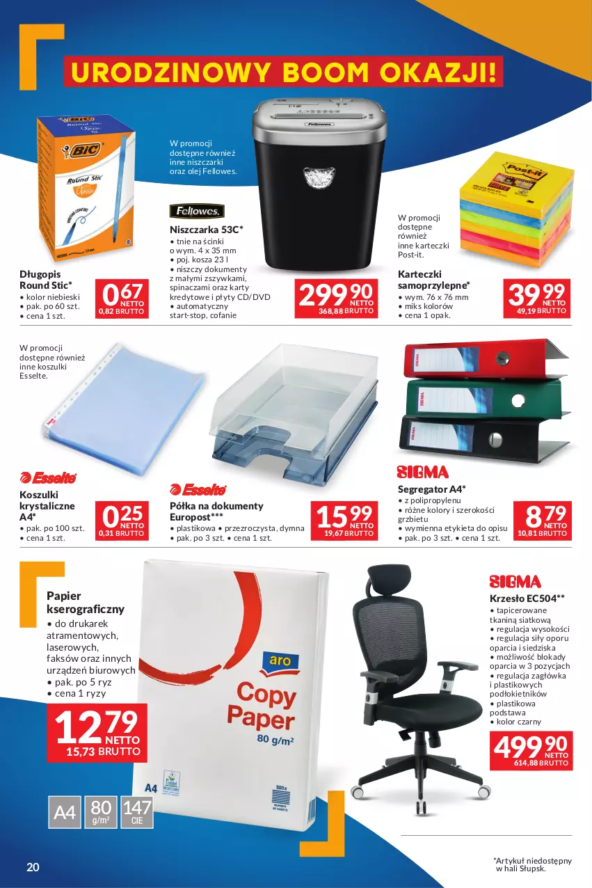 Gazetka promocyjna Makro - Oferta dla Twojego biznesu - ważna 20.02 do 04.03.2024 - strona 20 - produkty: Biuro, Długopis, Fa, Gra, Karteczki samoprzylepne, Kosz, Krzesło, Mop, Niszczarka, Olej, Papier, Półka, Por, Ser, Sok, Top