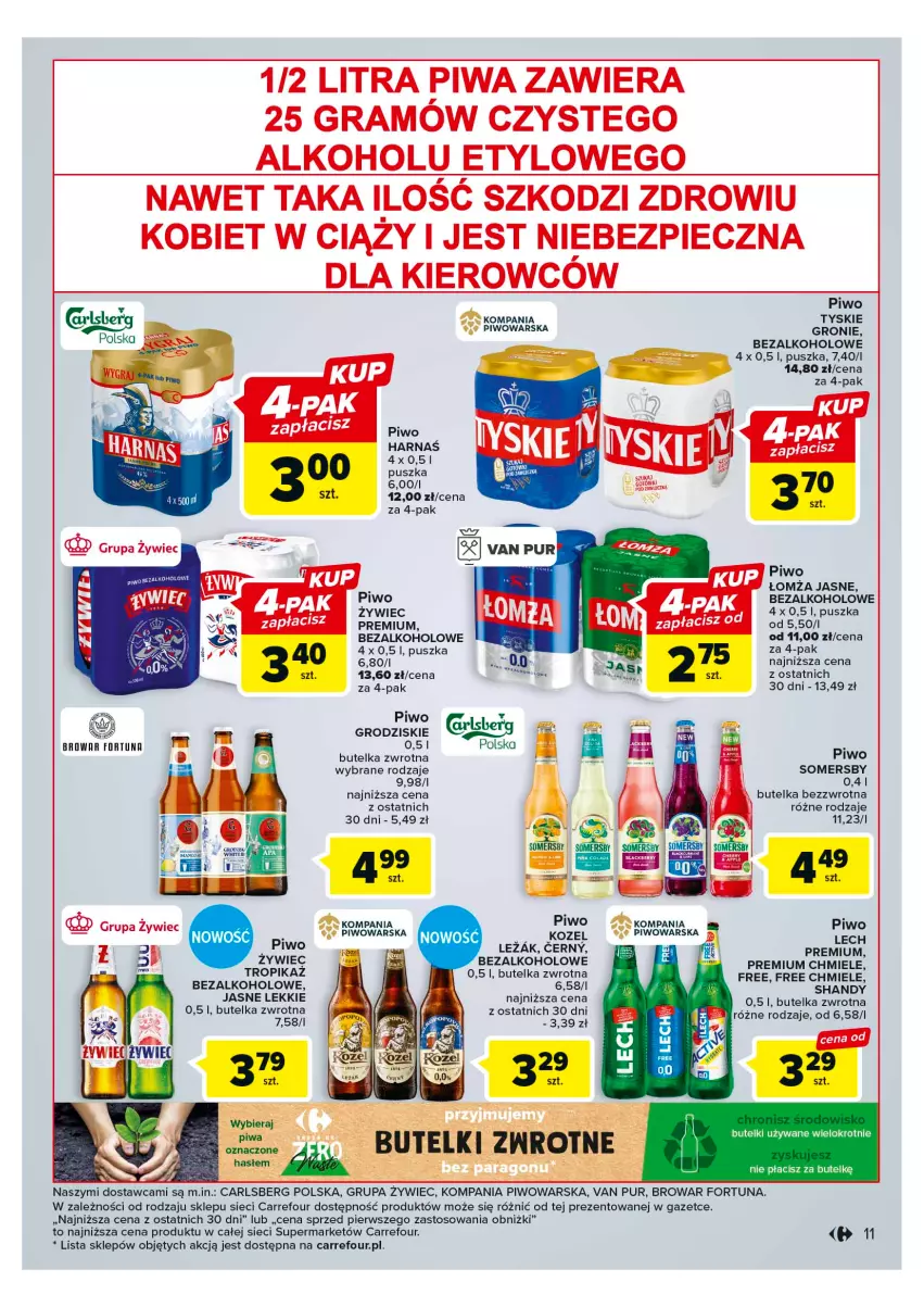 Gazetka promocyjna Carrefour - Gazetka Market - ważna 23.05 do 03.06.2023 - strona 11 - produkty: Carlsberg, Fortuna, Gra, Harnaś, Kozel, Piec, Piwa, Piwo, Pur, Somersby, Tyskie