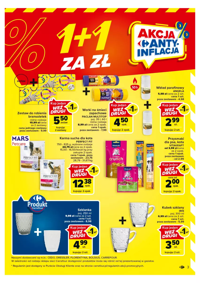 Gazetka promocyjna Carrefour - Gazetka Market - ważna 23.05 do 03.06.2023 - strona 3 - produkty: Bols, Bolsius, Dres, Kindii, Kosz, Kubek, Mars, Przysmaki, Szklanka, Top, Vitakraft, Worki na śmiec, Worki na śmieci