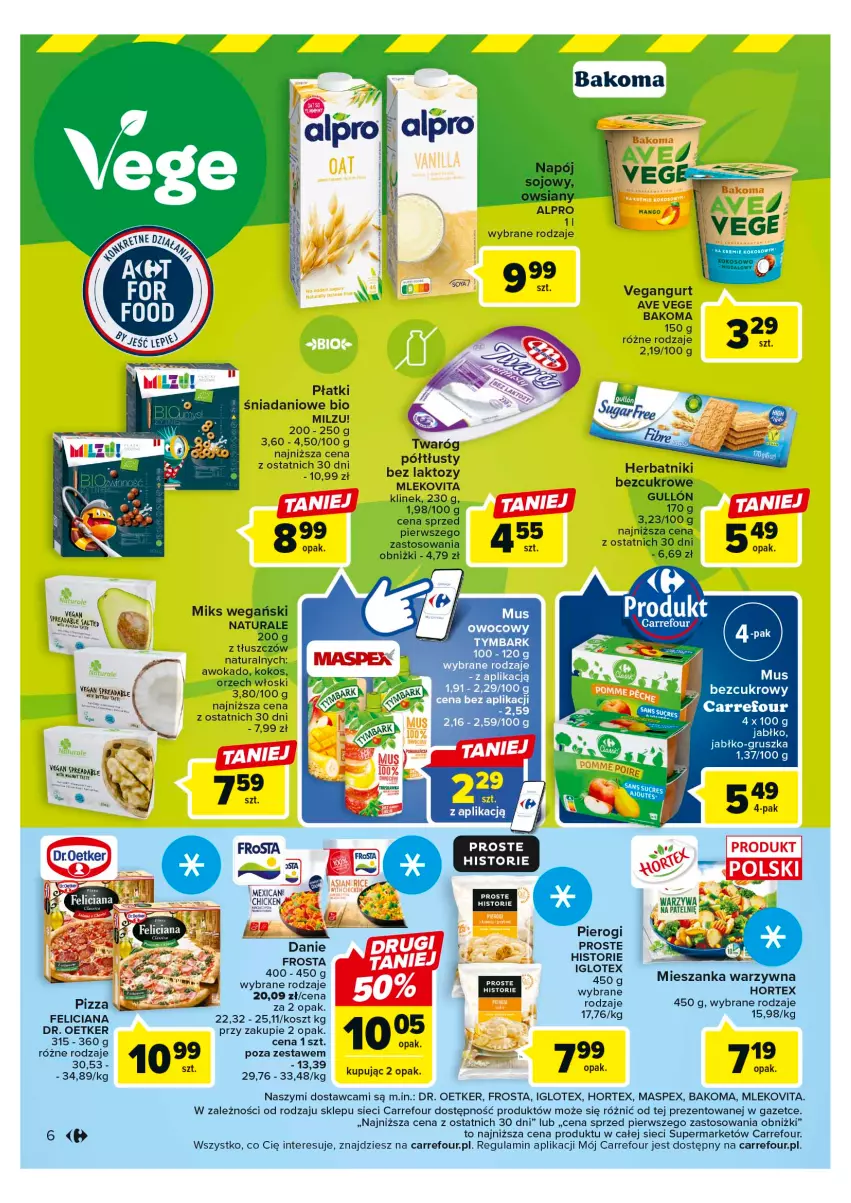 Gazetka promocyjna Carrefour - Gazetka Market - ważna 23.05 do 03.06.2023 - strona 6 - produkty: Bakoma, Danio, Dr. Oetker, Feliciana, Frosta, Herbatniki, Hortex, Kokos, Kosz, Mieszanka warzyw, Milzu, Mleko, Mlekovita, Mus, Pierogi, Twaróg, Tymbark, Vegangurt