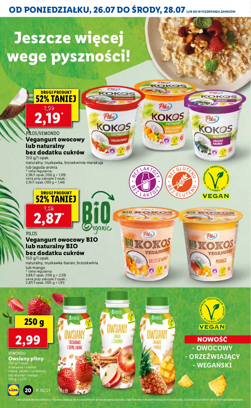 Gazetka promocyjna Lidl - GAZETKA - ważna 26.07 do 28.07.2021 - strona 20 - produkty: Ananas, Aronia, Mango, Pilos, Vegangurt