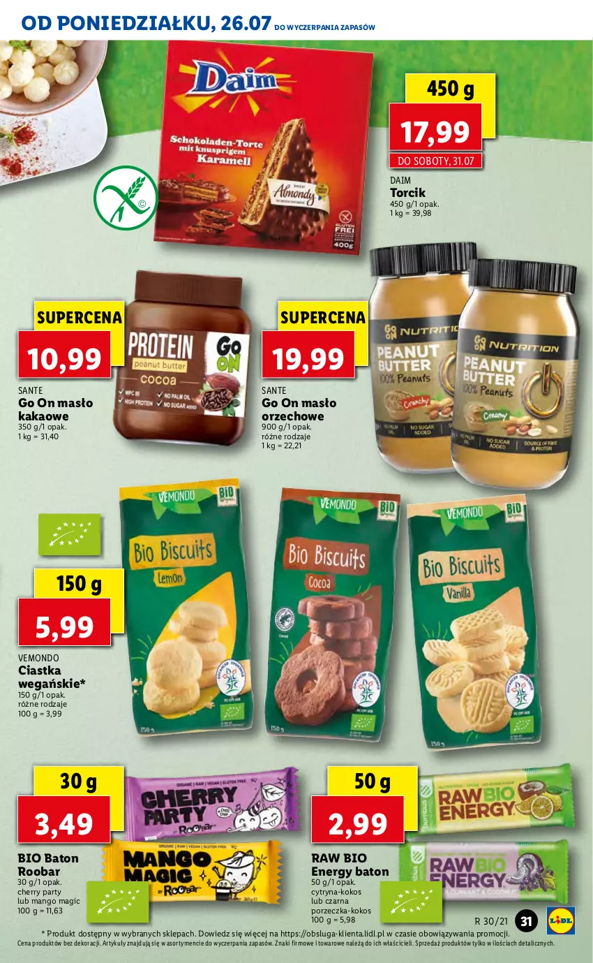 Gazetka promocyjna Lidl - GAZETKA - ważna 26.07 do 28.07.2021 - strona 31 - produkty: Baton, Ciastka, Kakao, Kokos, Mango, Masło, Masło orzechowe, Por, Sante