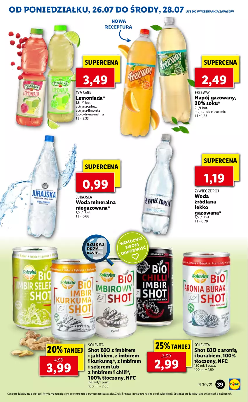 Gazetka promocyjna Lidl - GAZETKA - ważna 26.07 do 28.07.2021 - strona 39 - produkty: Arbuz, Buraki, Imbir, LANA, Lemoniada, Limonka, Napój, Napój gazowany, Sok, Tymbark, Woda, Woda mineralna