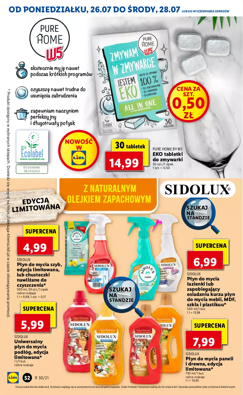 Gazetka promocyjna Lidl - GAZETKA - ważna 26.07 do 28.07.2021 - strona 52 - produkty: Chusteczki, Gra, Płyn do mycia, Płyn do mycia paneli, Płyn do mycia podłóg, Pur, Sidolux, Tablet, Tabletki do zmywarki, Zmywarki