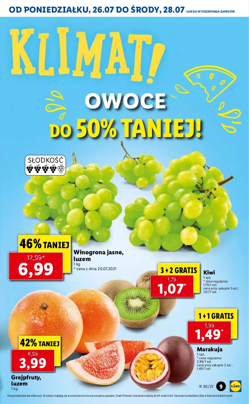 Gazetka promocyjna Lidl - GAZETKA - ważna 26.07 do 28.07.2021 - strona 9 - produkty: Gra, Grejpfrut, Kiwi, Owoce, Wino, Winogrona