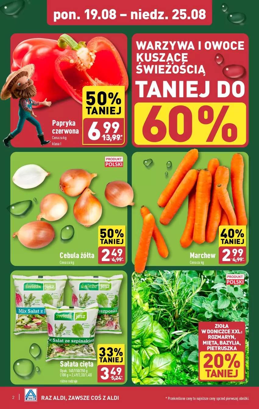 Gazetka promocyjna Aldi - Pełna oferta - ważna 19.08 do 25.08.2024 - strona 2 - produkty: Bazyl, Bazylia, Cebula, Mięta, Owoce, Papryka, Papryka czerwona, Pietruszka, Sałat, Warzywa, Warzywa i owoce, Zioła w doniczce