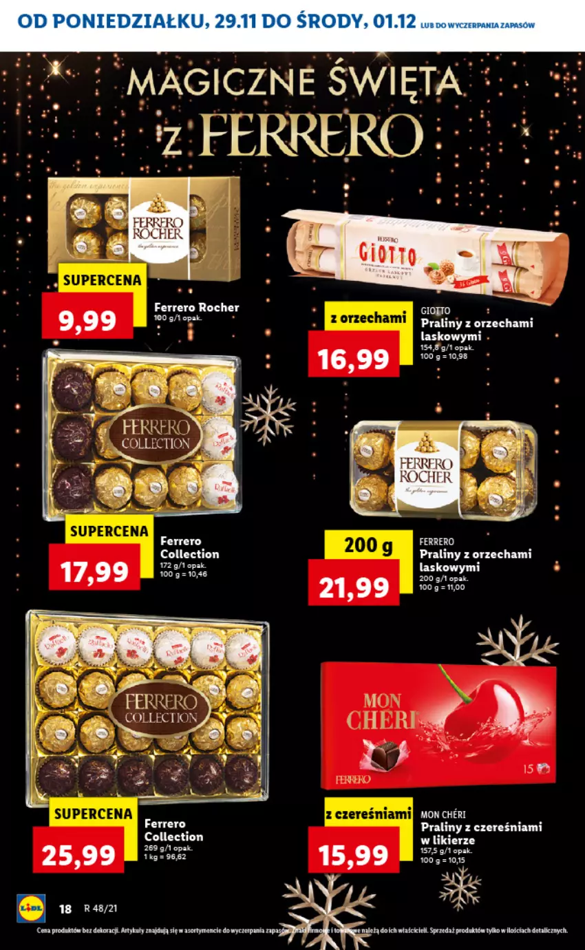 Gazetka promocyjna Lidl - GAZETKA - ważna 29.11 do 01.12.2021 - strona 18 - produkty: Ferrero, Ferrero Rocher, Likier, Praliny