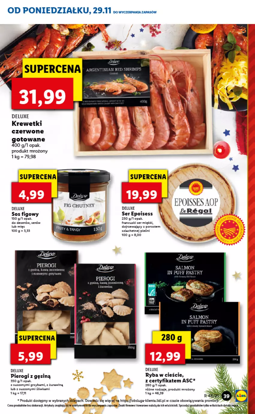 Gazetka promocyjna Lidl - GAZETKA - ważna 29.11 do 01.12.2021 - strona 39 - produkty: Deser, Fa, Karmi, Krewetki, Pierogi, Por, Ryba, Ser, Sos, Tera