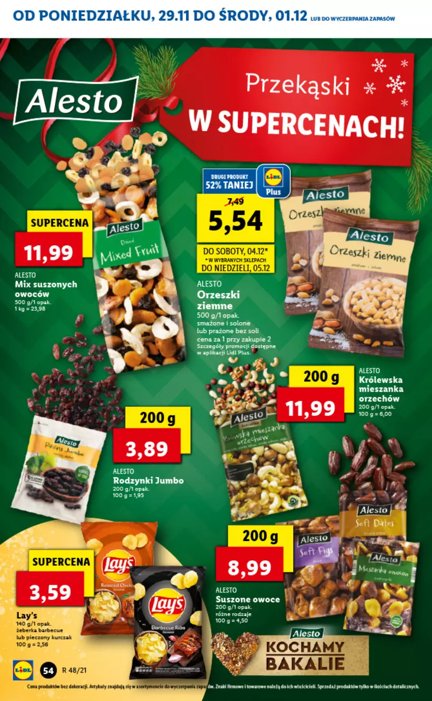 Gazetka promocyjna Lidl - GAZETKA - ważna 29.11 do 01.12.2021 - strona 54 - produkty: Orzeszki, Owoce, Rodzynki