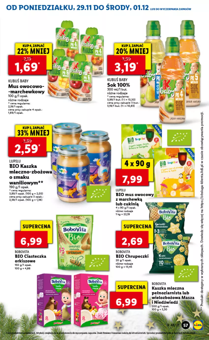 Gazetka promocyjna Lidl - GAZETKA - ważna 29.11 do 01.12.2021 - strona 57 - produkty: Fa, Kubuś, Masza i Niedźwiedź, Mus, Sok