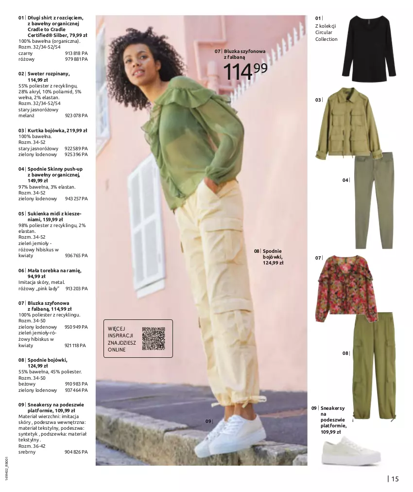 Gazetka promocyjna Bonprix - DŻINSOWE TRENDY - ważna 05.02 do 05.05.2024 - strona 17 - produkty: Długi shirt, Fa, Hibiskus, Kurtka, Sneakersy, Spodnie, Sukienka, Sweter, Torebka, Wełna